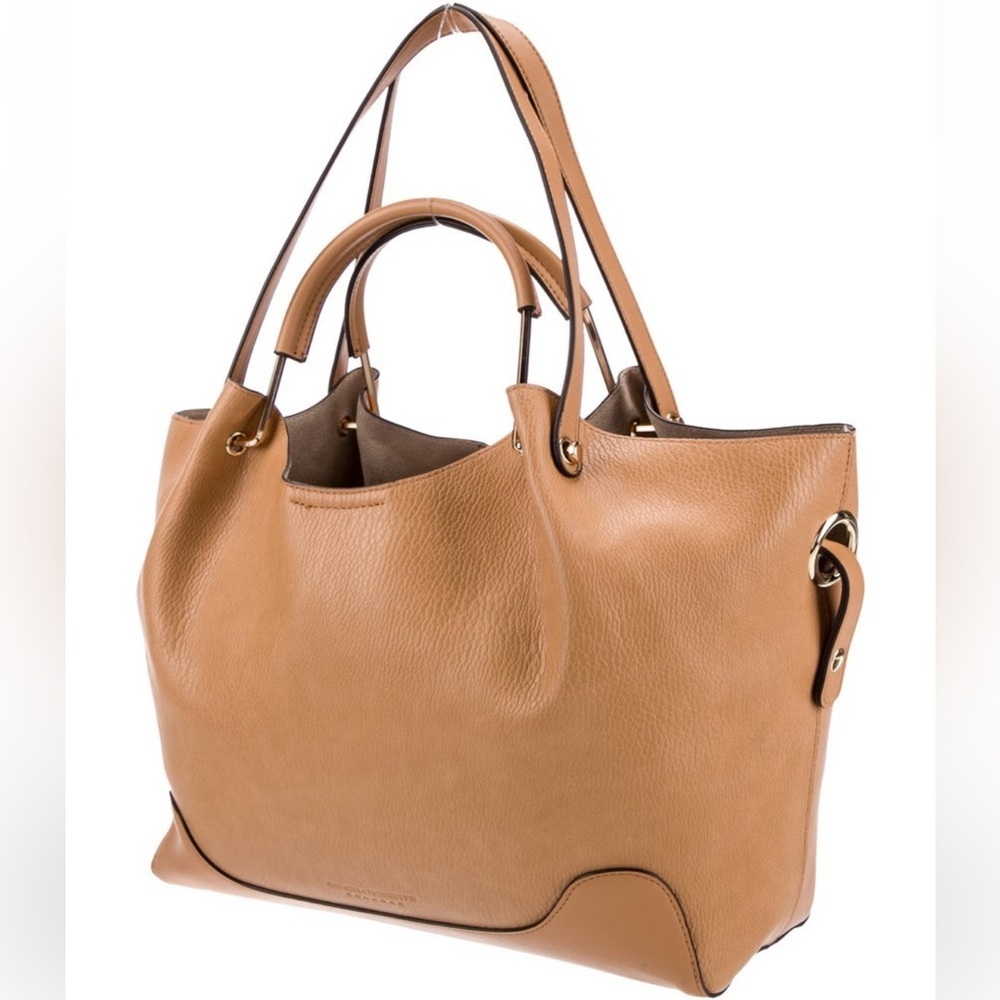 Sondra Roberts Tan Leather Tote Shoulder Bag Gold Hardware structured bag - Picture 4 of 14